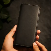 Leather long wallet black